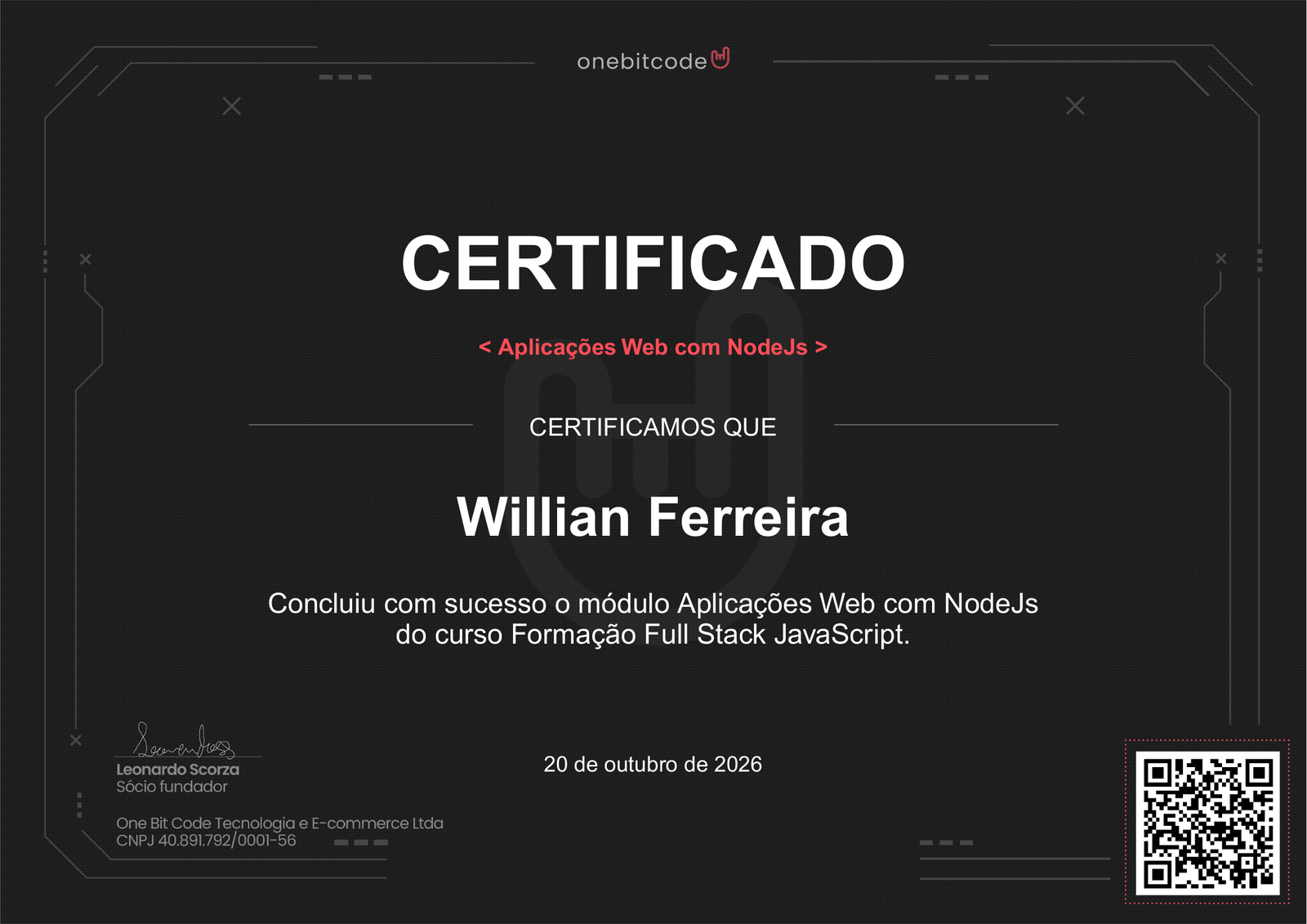 Miniatura do certificado Aplicações Web com NodeJs
