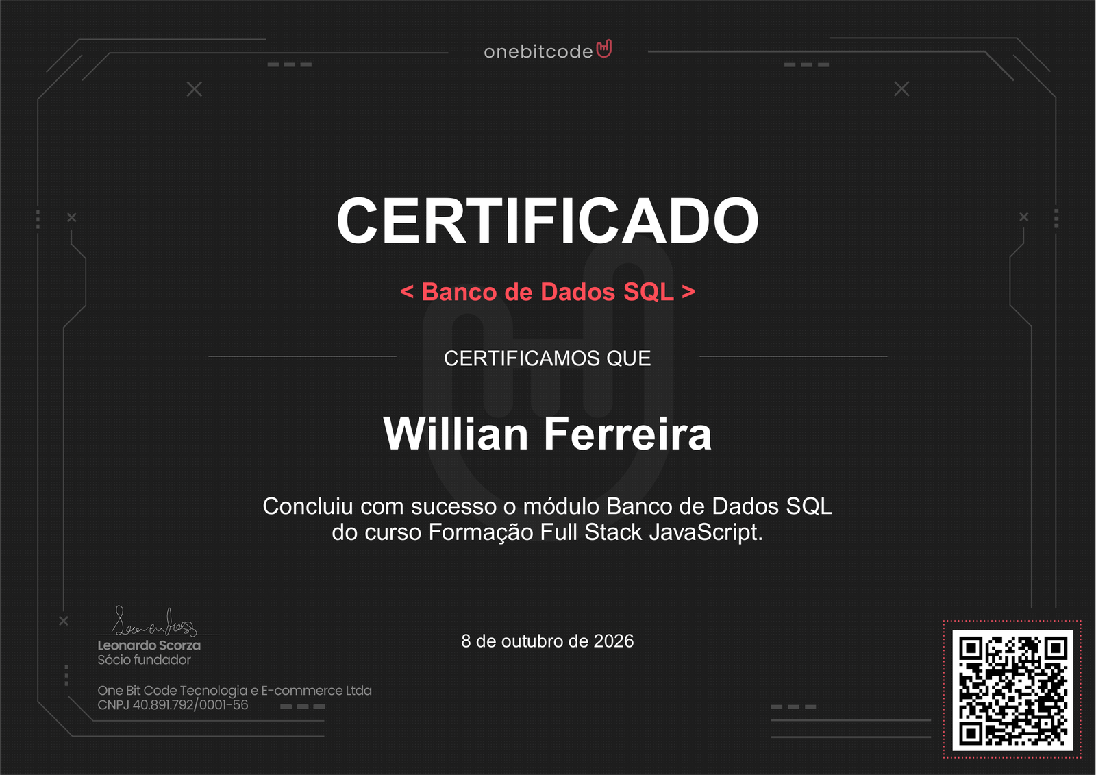 Miniatura do certificado Banco de Dados SQL